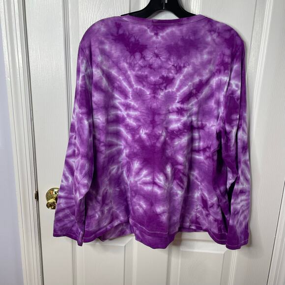handmade tie dyed ladies' long sleeve v-neck tshirt XXL crinkle lightning - Picture 6 of 7